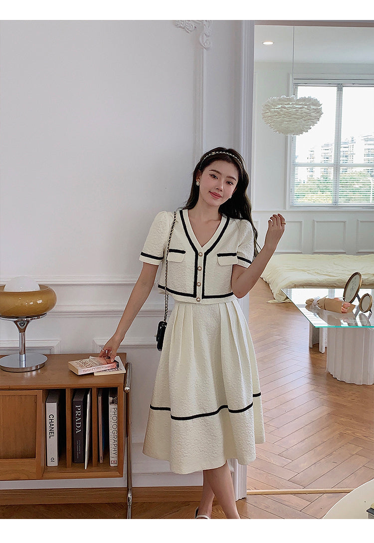 Vintage Summer Short Sleeve Top + High Waist Mini Skirt Suits Ensemble Femme - MERGE.DAY.1.FREESTYLE