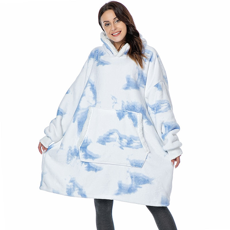 Sudadera con capucha extragrande para mujer, sudadera tipo manta gigante de forro polar con diseño tie-dye