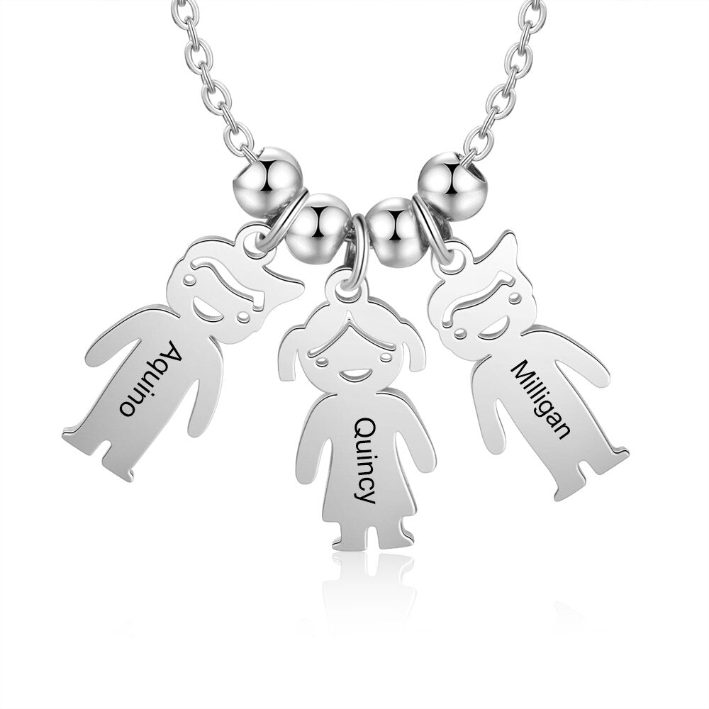 Personalized Engraved Name Necklace with Boy Girl Charms - MERGE.DAY.1.FREESTYLE
