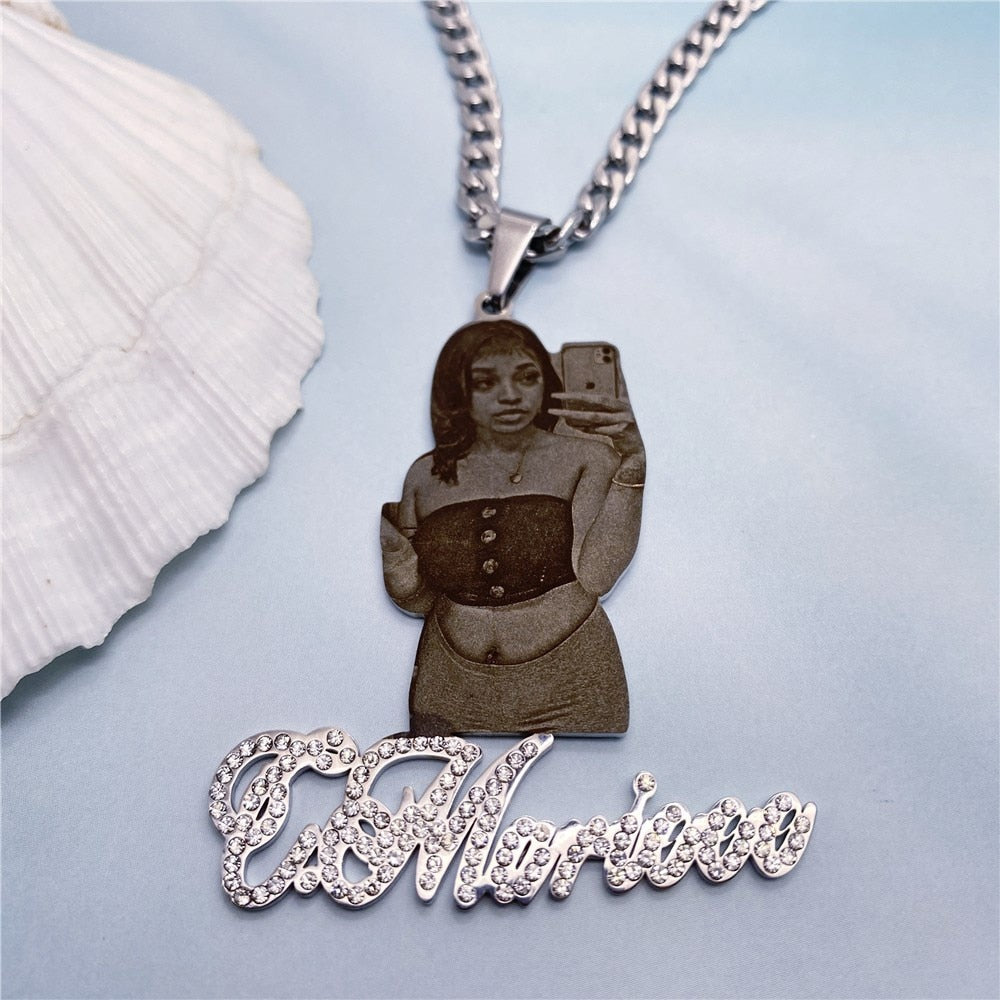 Custom Picture with Diamond Necklace Custom Nameplate Pendent Necklace - MERGE.DAY.1.FREESTYLE