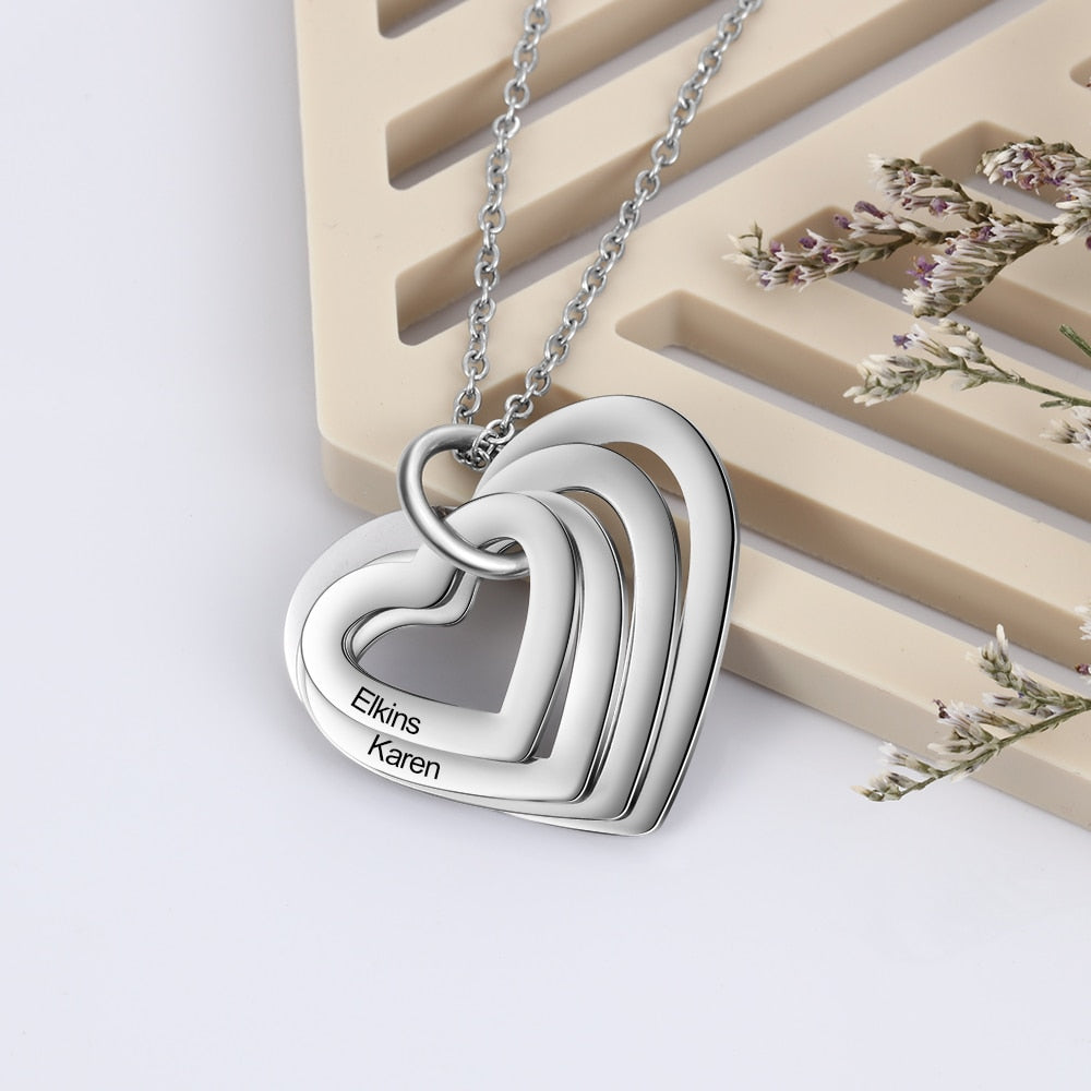 Personalized Family Necklace with 2-4 Names Heart Engraved Necklace - MERGE.DAY.1.FREESTYLE