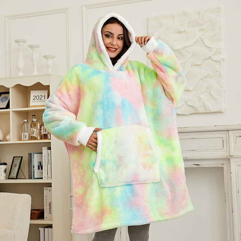 Sudadera con capucha extragrande para mujer, sudadera tipo manta gigante de forro polar con diseño tie-dye