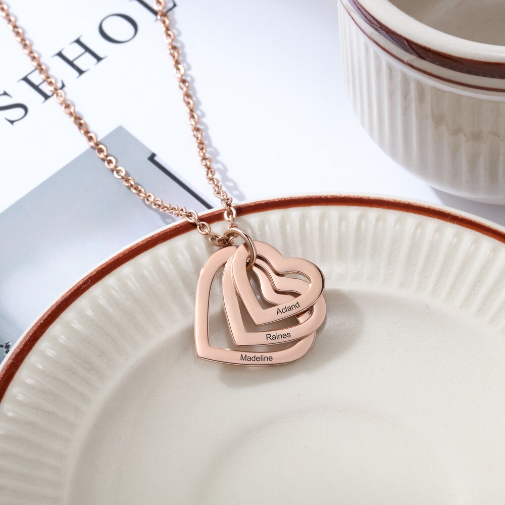 3 Names Heart Pendant Necklace Customized Necklace - MERGE.DAY.1.FREESTYLE