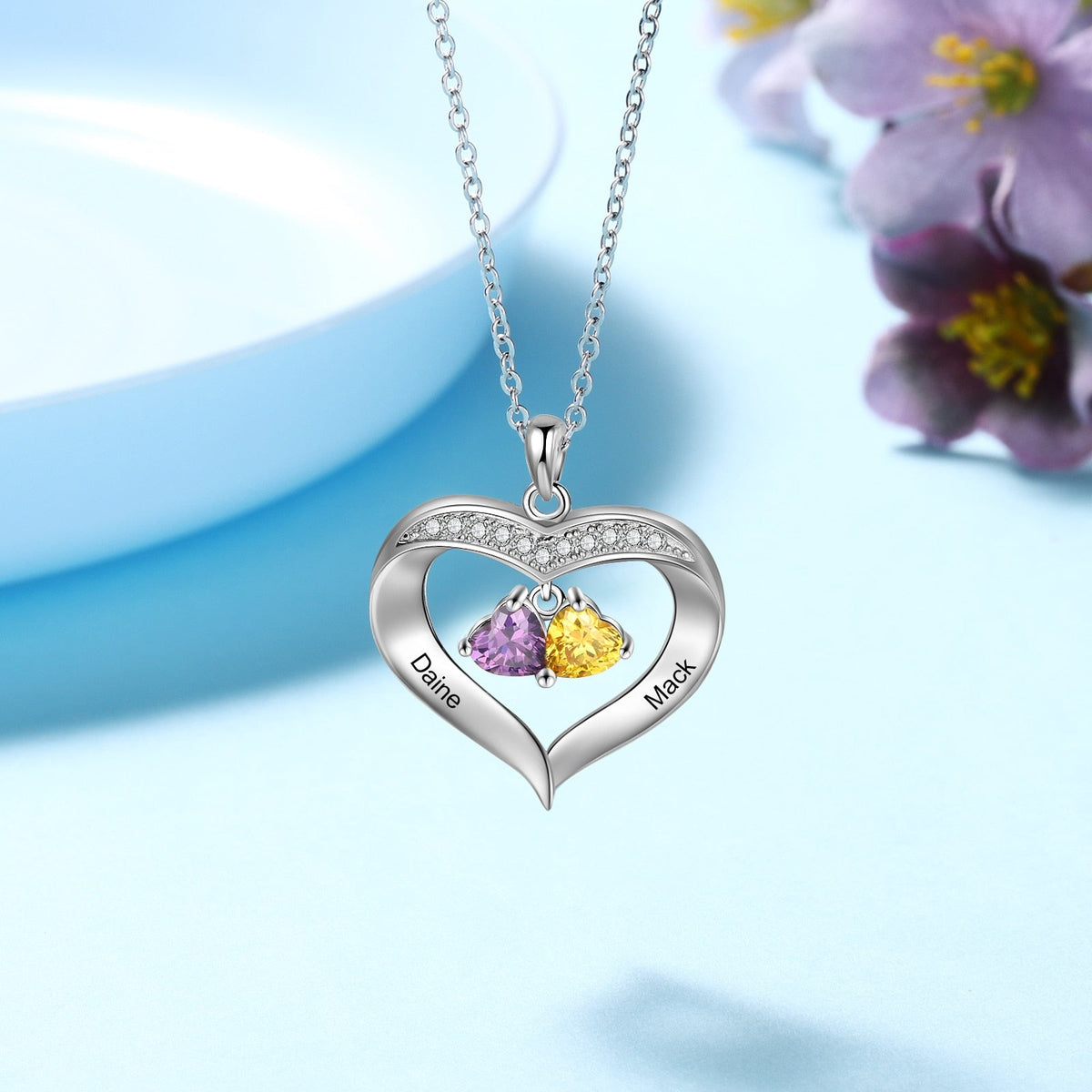 Personalized Heart Name Necklace with 1-8 Engraving Birthstone Pendant - MERGE.DAY.1.FREESTYLE