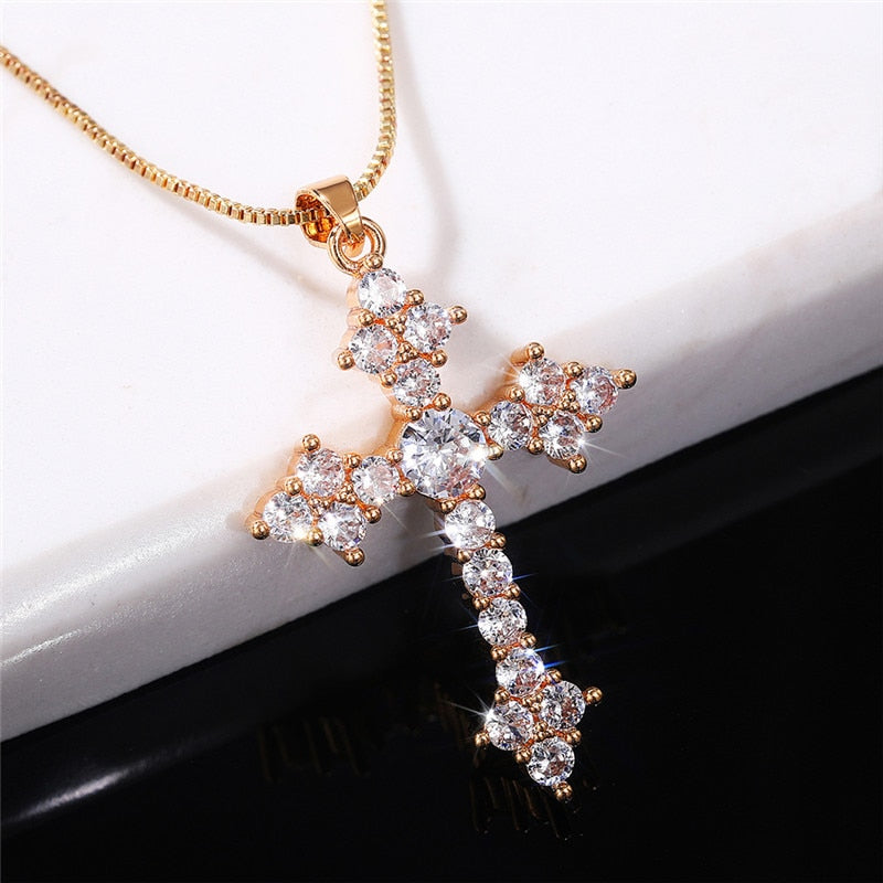 Cross Necklace Fashion White/Rose Red/Green Blue for Women Shiny Stylish Party Accessories - MERGE.DAY.1.FREESTYLE