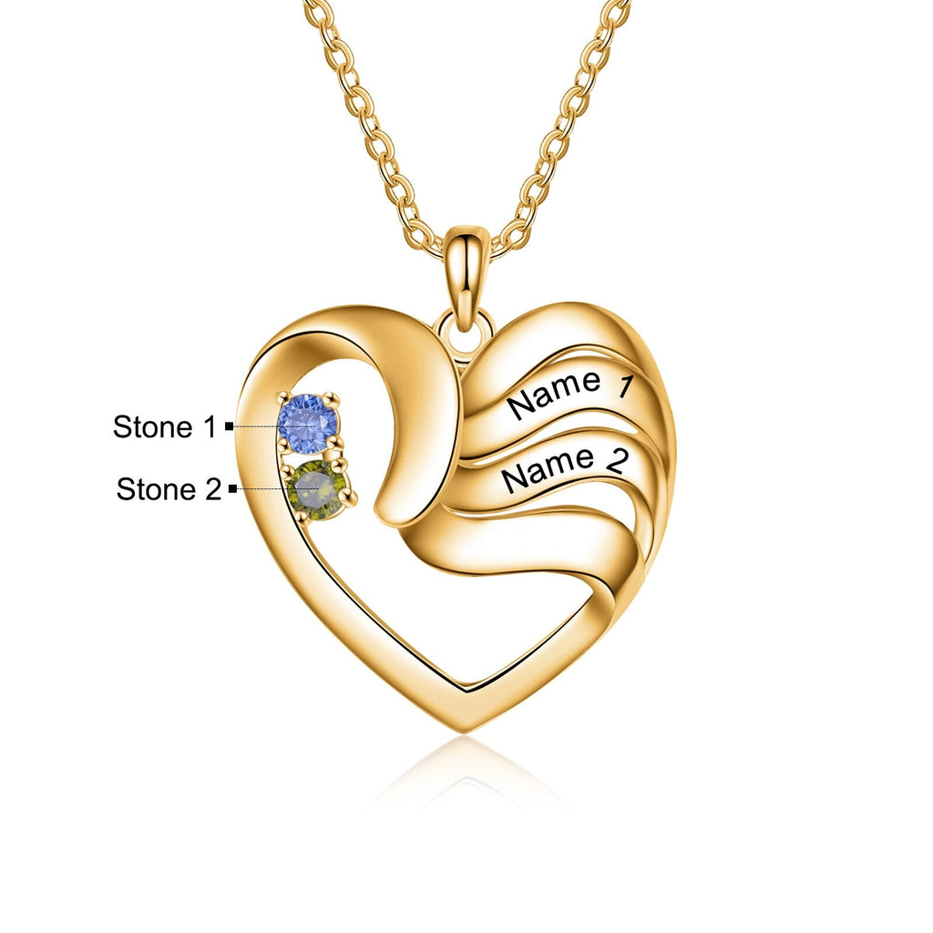 2-5 Names Customized Birthstone Fashion Memorial Heart Necklace - MERGE.DAY.1.FREESTYLE