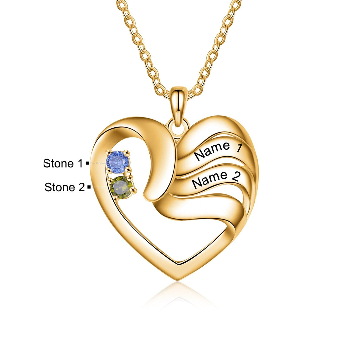 2-5 Names Customized Birthstone Fashion Memorial Heart Necklace - MERGE.DAY.1.FREESTYLE