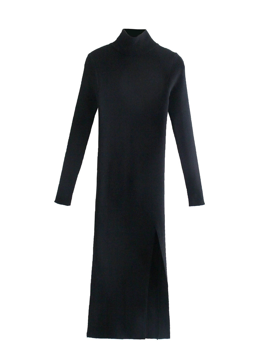 Long Sleeves High-Neck Elastic Midi Dress Lady Knit Sweater Dresses - MERGE.DAY.1.FREESTYLE