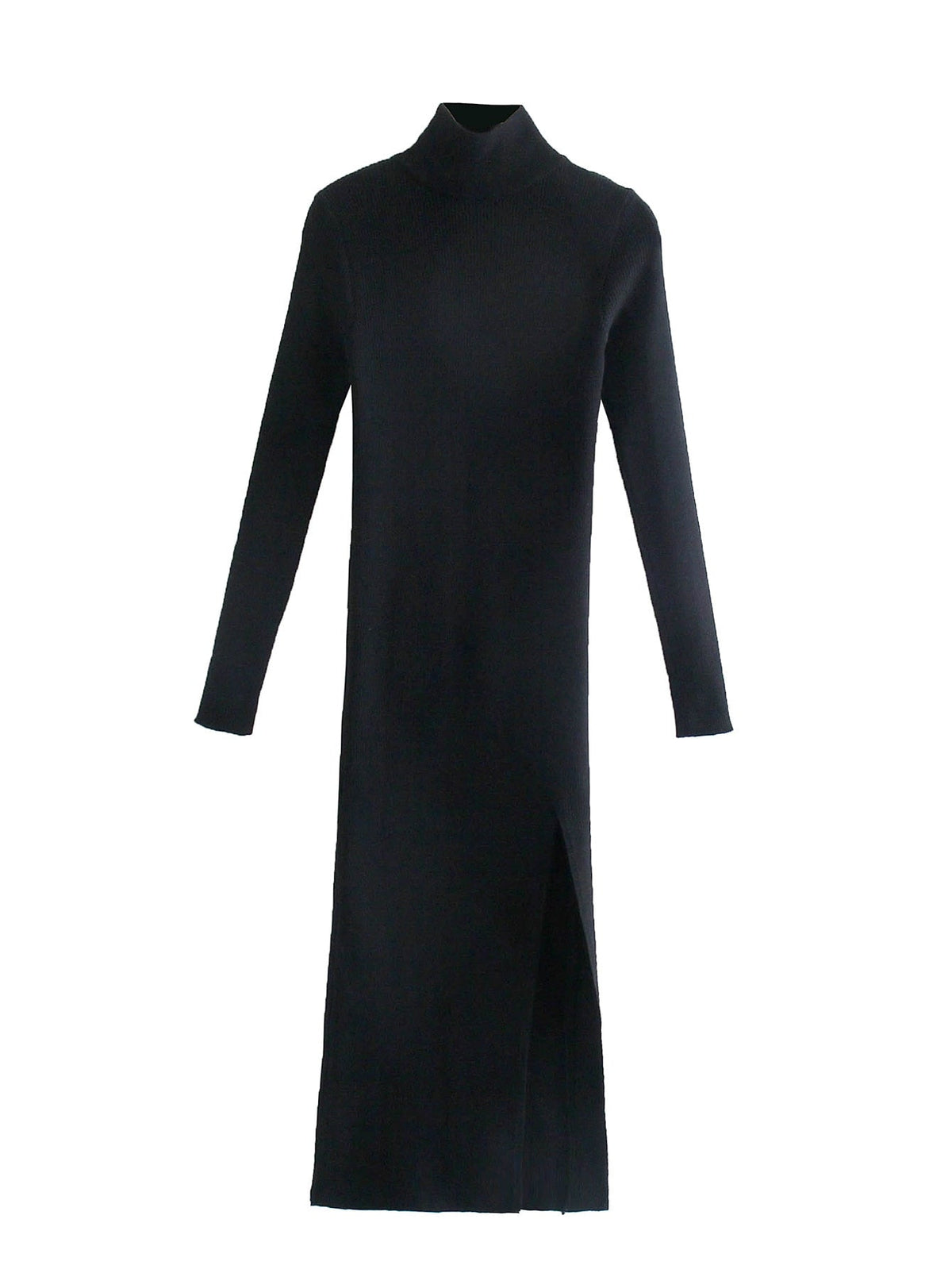 Long Sleeves High-Neck Elastic Midi Dress Lady Knit Sweater Dresses - MERGE.DAY.1.FREESTYLE