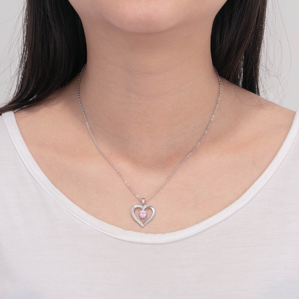 Engrave Name Heart Pendants with Customize Birthstone Necklace - MERGE.DAY.1.FREESTYLE