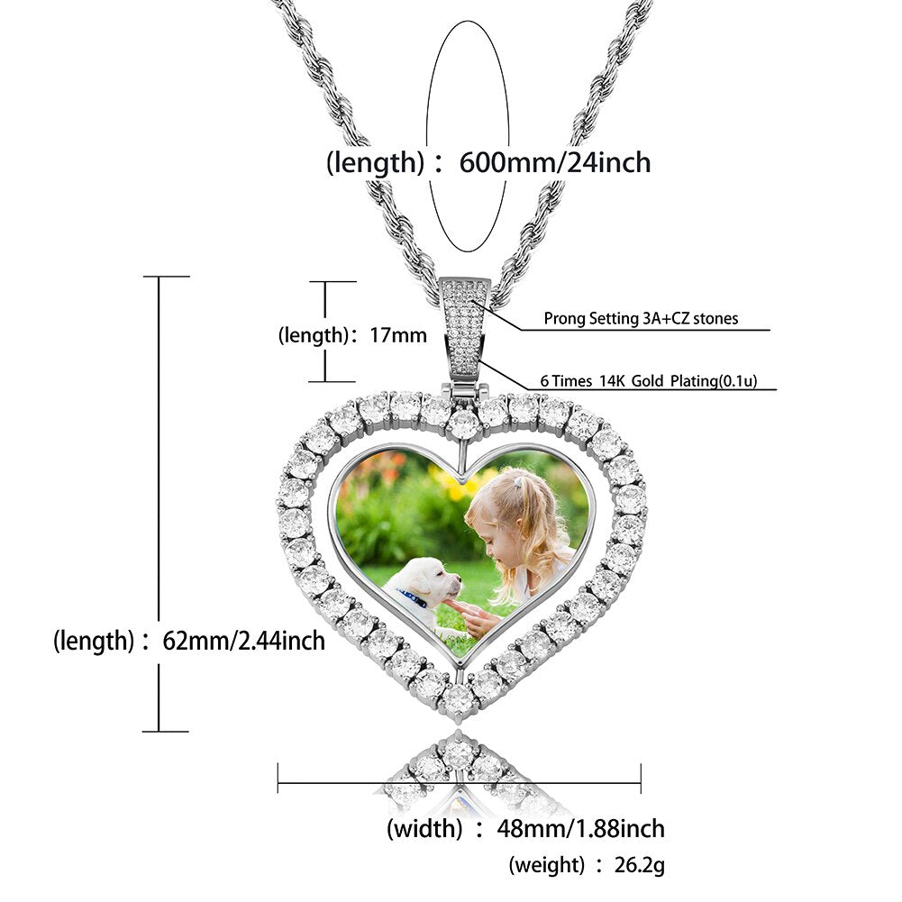 Heart Shaped Custom Photo Spin Double Sided Medallion Pendant Necklace Hip Hop Jewelry - MERGE.DAY.1.FREESTYLE