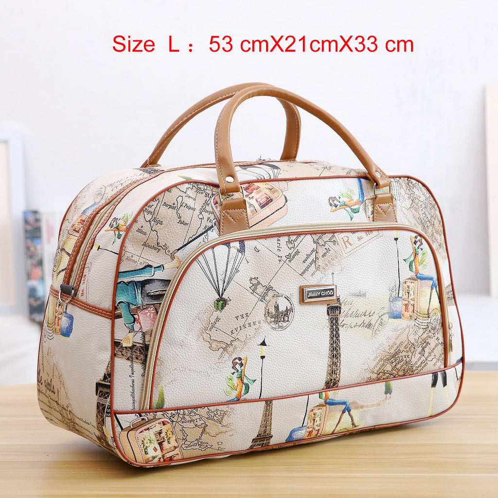 Women Travel Bags PU Leather Large Capacity Waterproof Print Luggage Duffle Bag - MERGE.DAY.1.FREESTYLE
