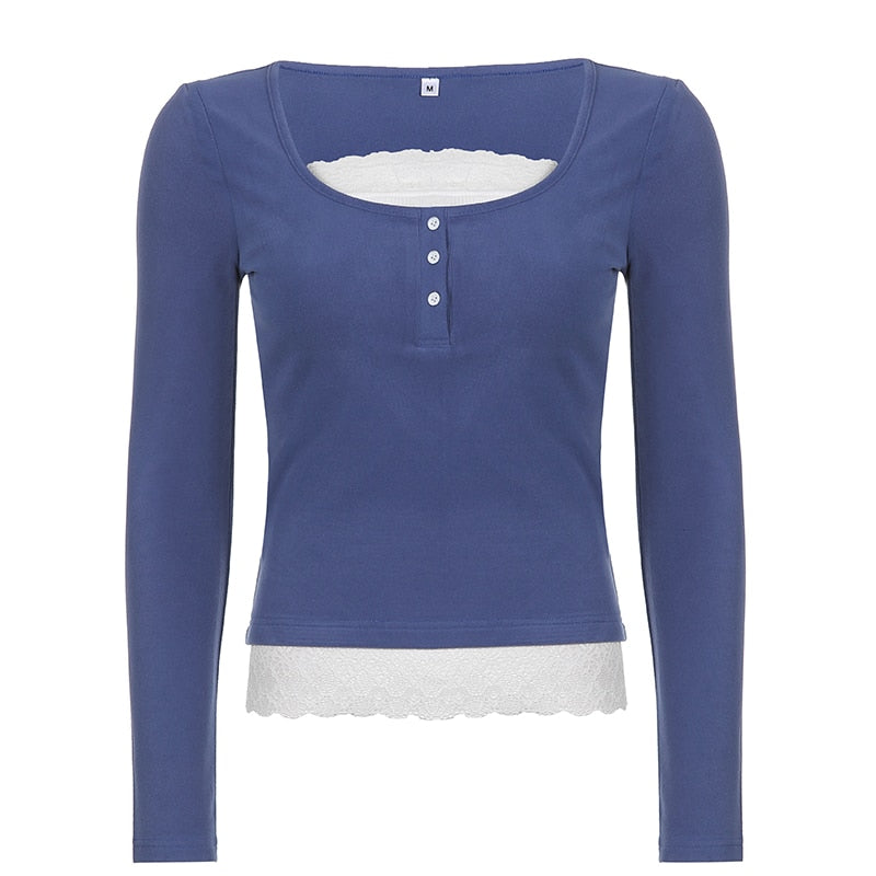 Sweet Cute Crop Top Lace Frill Bow Pullovers Vintage Square Collar T Shirt - MERGE.DAY.1.FREESTYLE
