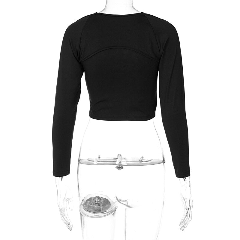Long Sleeves Solid Hollow Out Bandage Sexy Tube Crop Top Summer Autumn Women - MERGE.DAY.1.FREESTYLE