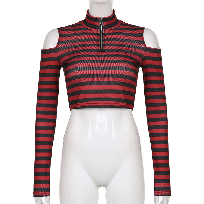 Goth Print Tops Stripe Cute T-Shirts Dark Academia Techwear Button Up V Neck Half Sleeve Sweat Shirts - MERGE.DAY.1.FREESTYLE