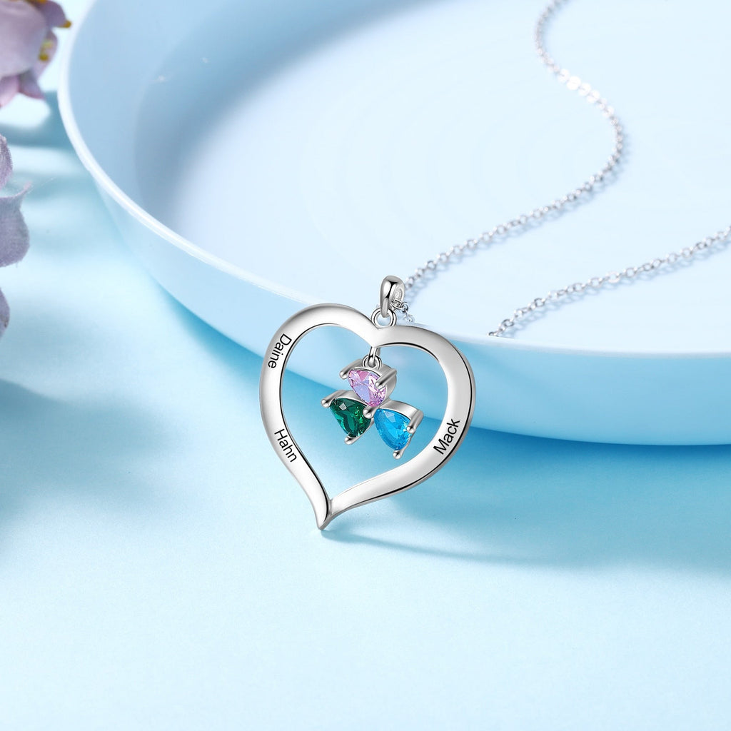 Personalized Heart Name Necklace with 1-8 Engraving Birthstone Pendant - MERGE.DAY.1.FREESTYLE