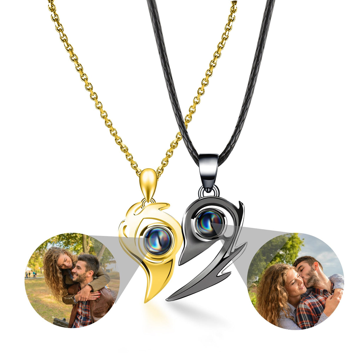 Flame Heart Shaped Custom Photo Projection Couples Necklaces - MERGE.DAY.1.FREESTYLE