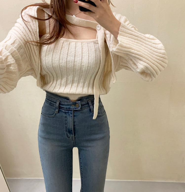 Camisole Knitted Cardigans Women Two Piece Sets 2021 Autumn Sweater Jacket Woman - MERGE.DAY.1.FREESTYLE