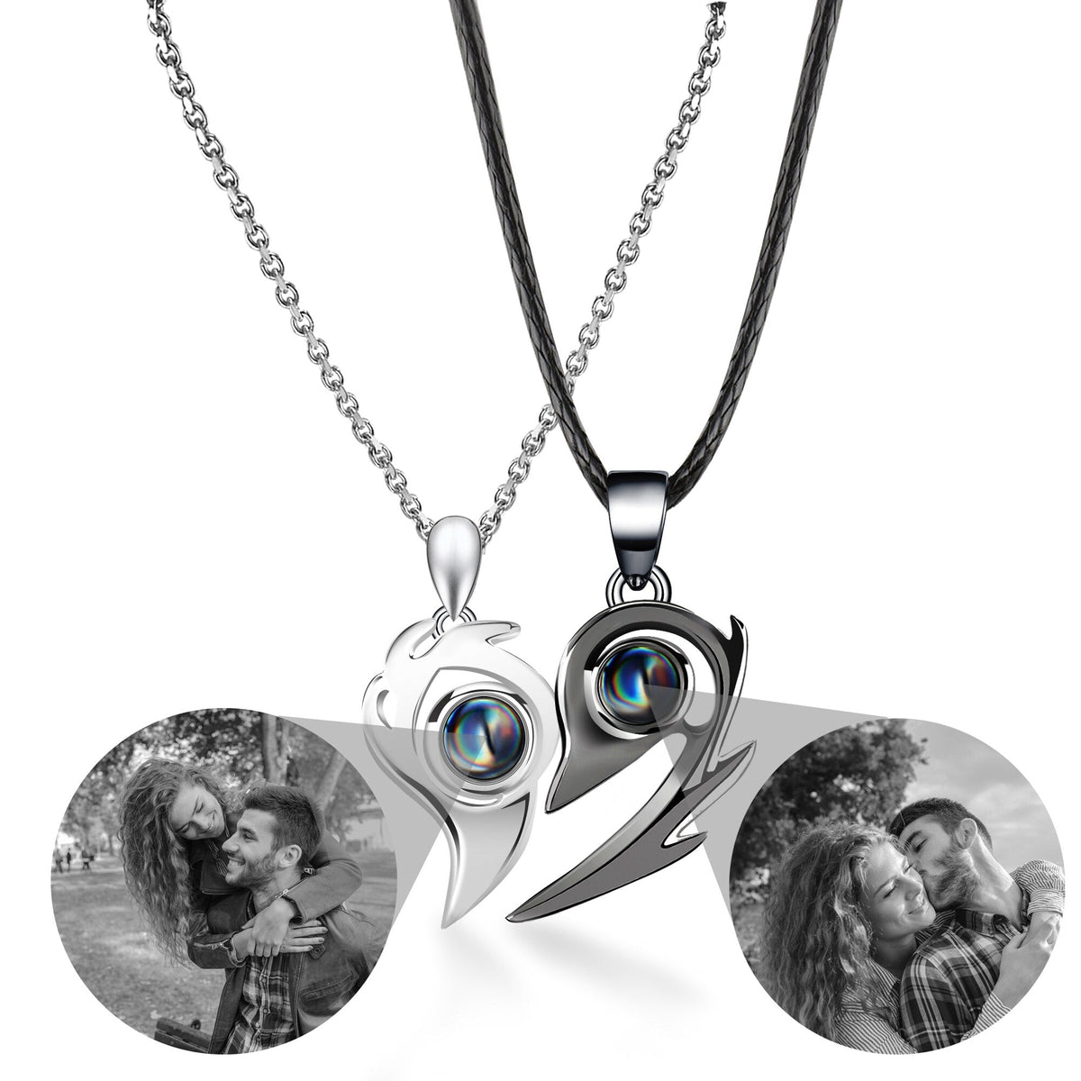 Flame Heart Shaped Custom Photo Projection Couples Necklaces - MERGE.DAY.1.FREESTYLE