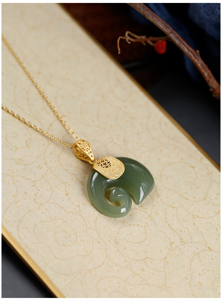 Vintage White Hetian Jade Elephant Pendant 18K Gold Plated Chain Necklace - MERGE.DAY.1.FREESTYLE