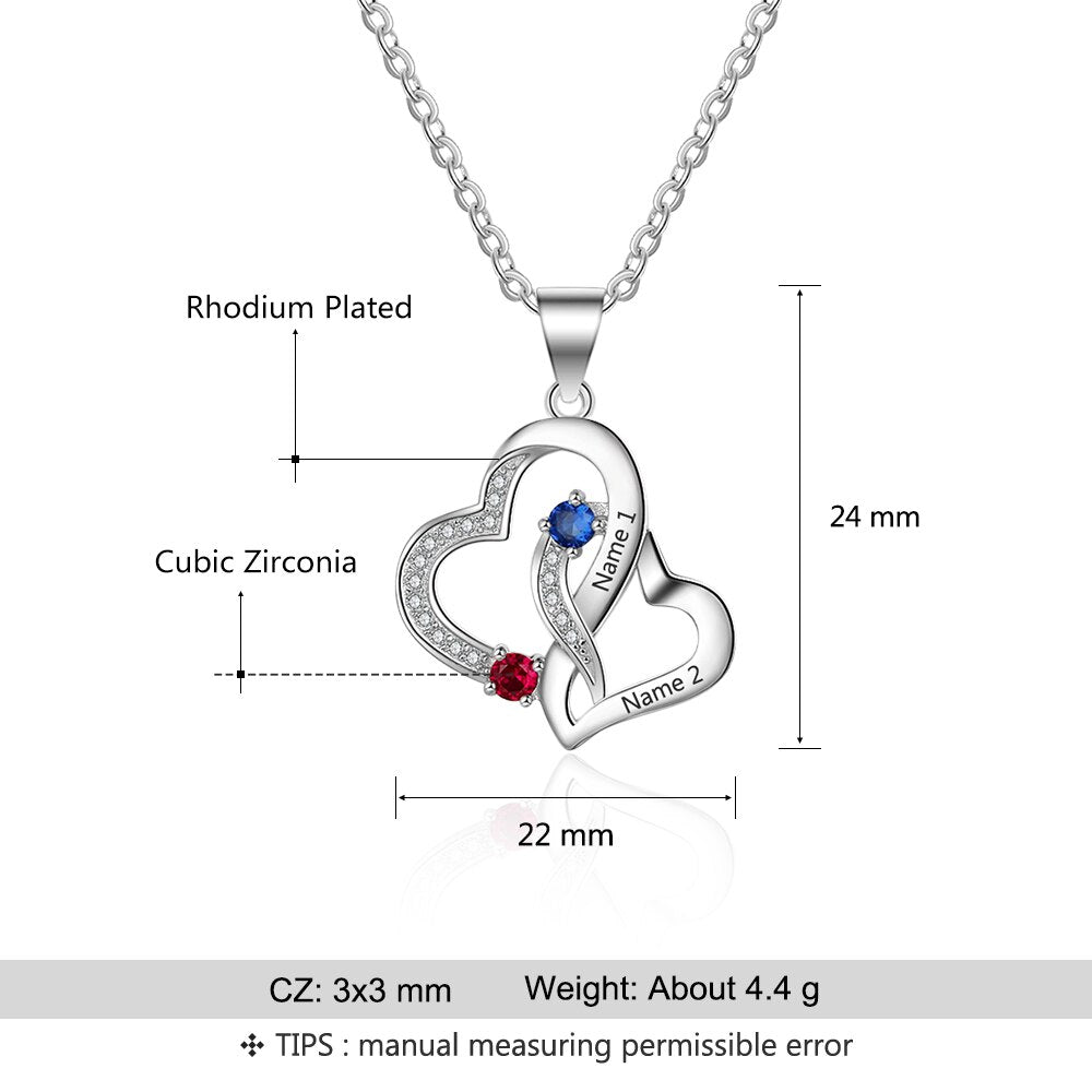 Customized 2 Birthstones Intertwined Heart Necklace Wedding Jewelry - MERGE.DAY.1.FREESTYLE