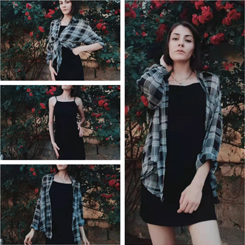 Two Piece Set Long Sleeve Plaid Grey Overcoats Spaghetti Strap Slim Dress - MERGE.DAY.1.FREESTYLE