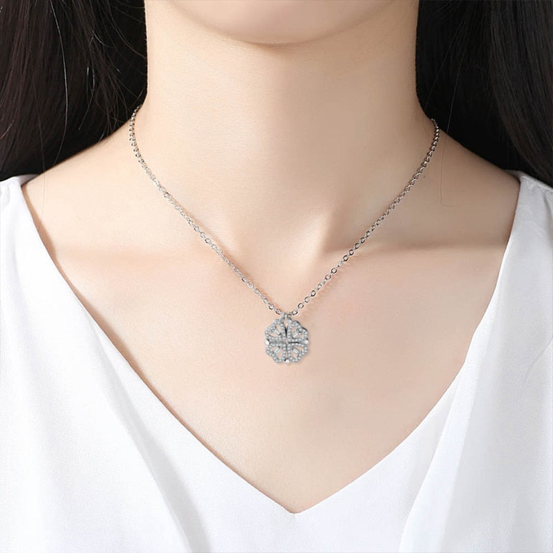 Magnetic Folding Heart Shaped Four Leaf Clover Pendant Necklace - MERGE.DAY.1.FREESTYLE