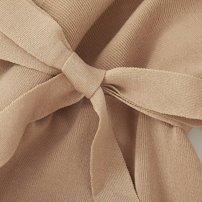 Autumn Women Sexy Elegant Knitted Dress Backless V Neck Sash Tie Up High Waist Dresses - MERGE.DAY.1.FREESTYLE
