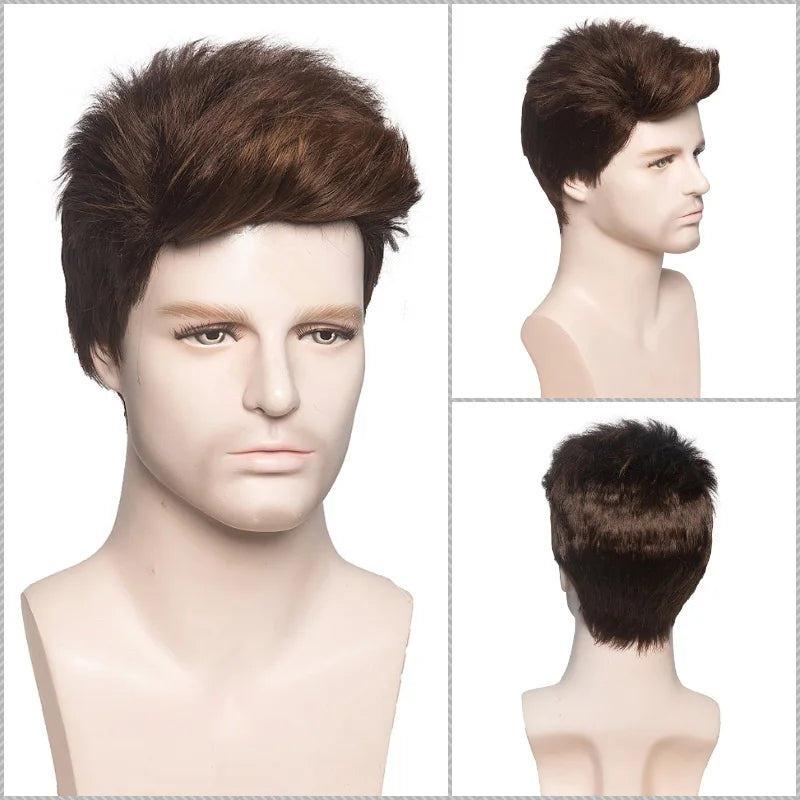MSIWIGS Men Short Straight Wig Ombre Grey Brown Synthetic Wig White for Male Hair Fleeciness Realistic Natural Headgear - MERGE.DAY.1.FREESTYLE