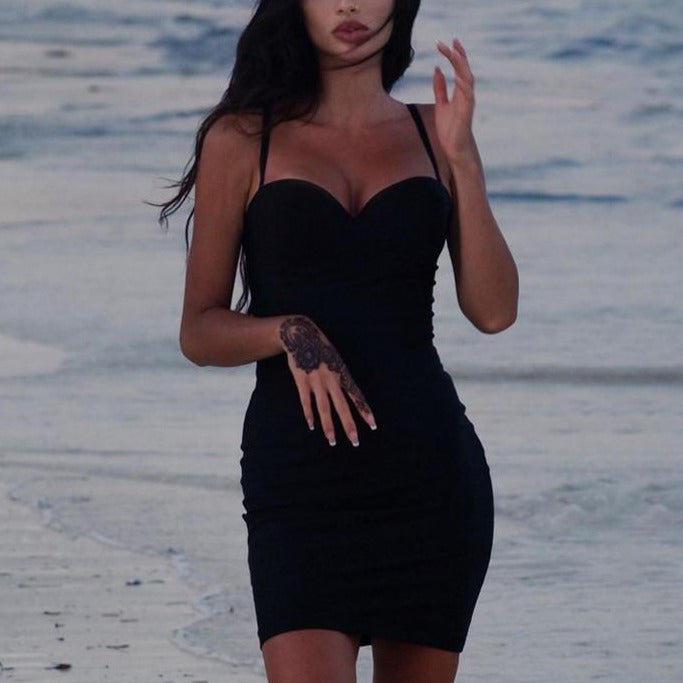 Solid Women Strap Mini Dress Bodycon Sexy Streetwear Clothes Basic Slim Fashion Casual - MERGE.DAY.1.FREESTYLE