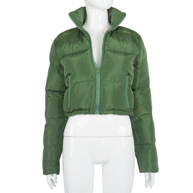 Faux PU Leather Y2K Bubble Puffer Winter Warm Jacket Women Long Sleeve Coats - MERGE.DAY.1.FREESTYLE