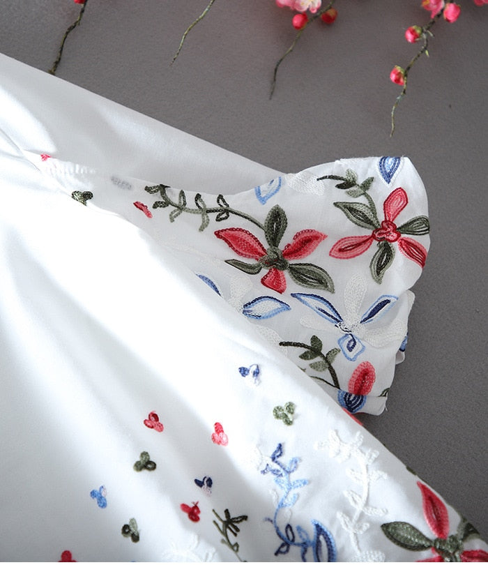 White Chiffon Blouse Short Sleeve Women Stripe Flower Print Top Loose Shirt - MERGE.DAY.1.FREESTYLE