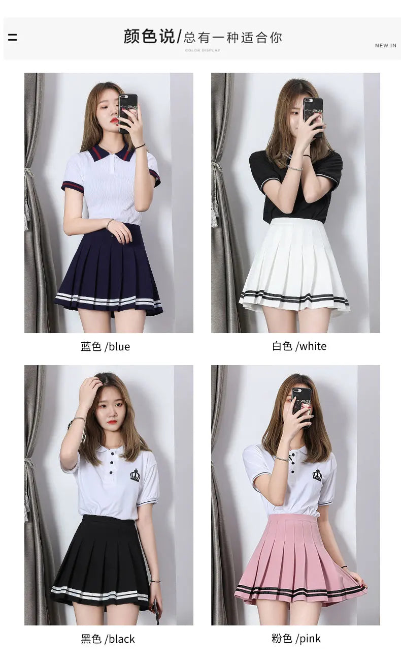 Striped Pleated Elastic Waist Female Sweet Mini Dance Plaid Skirt Y2k - MERGE.DAY.1.FREESTYLE