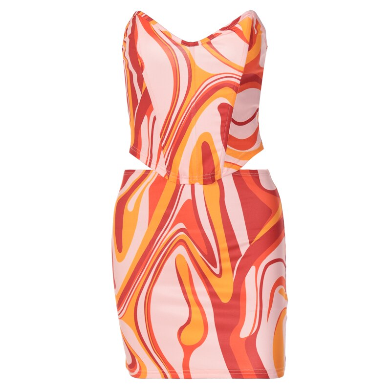 Print Off Shoulder Sleeveless Colorful Crop Top Mini Dress 2 Pieces Suit - MERGE.DAY.1.FREESTYLE