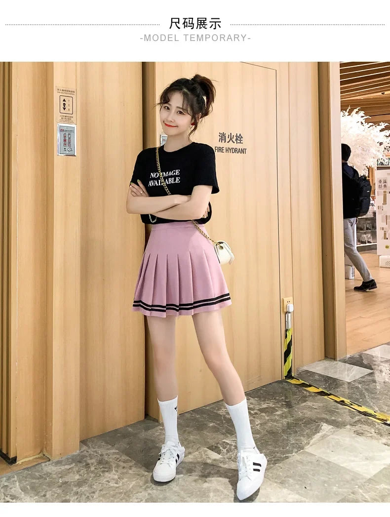 Striped Pleated Elastic Waist Female Sweet Mini Dance Plaid Skirt Y2k - MERGE.DAY.1.FREESTYLE