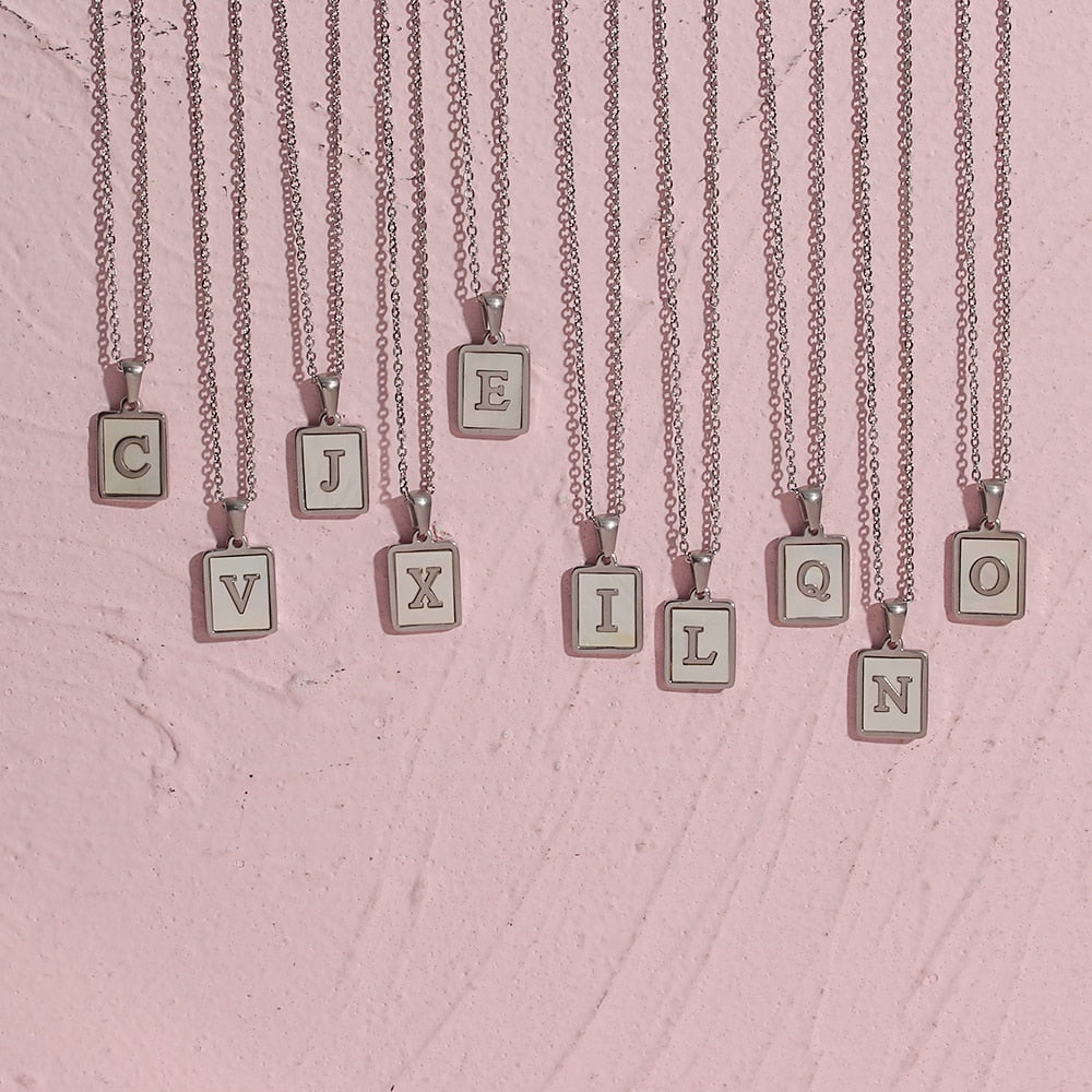 18K Golden Chain Necklaces Male Square Natural Shell Initial Letters Pendant Stainless Steel Jewelry - MERGE.DAY.1.FREESTYLE