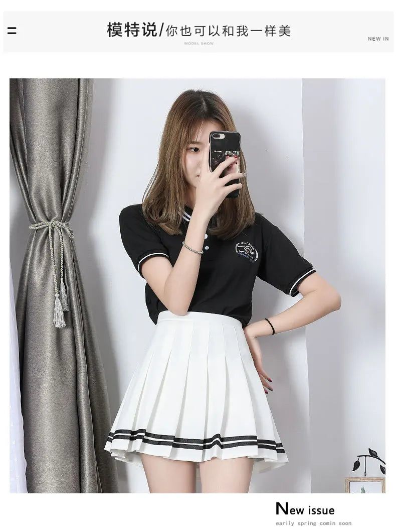 Striped Pleated Elastic Waist Female Sweet Mini Dance Plaid Skirt Y2k - MERGE.DAY.1.FREESTYLE
