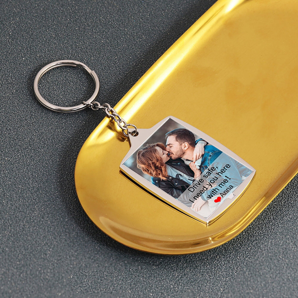 Stainless Steel Car Keyring Personalised Photo With Text Memory Gifts - MERGE.DAY.1.FREESTYLE