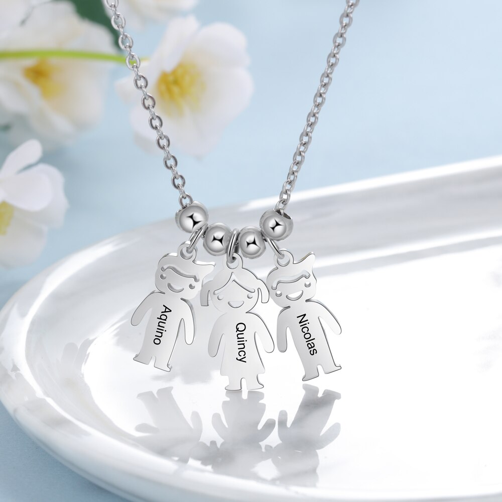 Personalized Engraved Name Necklace with Boy Girl Charms - MERGE.DAY.1.FREESTYLE