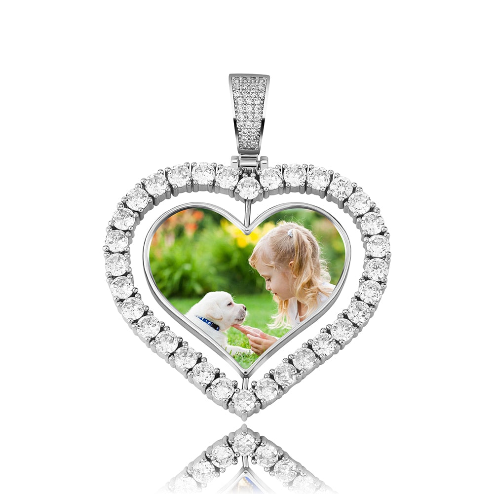 Heart Shaped Custom Photo Spin Double Sided Medallion Pendant Necklace Hip Hop Jewelry - MERGE.DAY.1.FREESTYLE