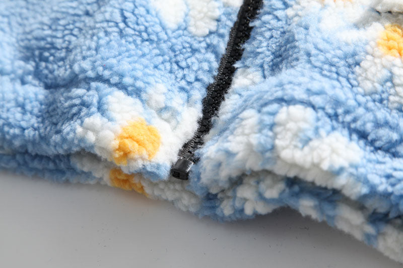 Cotton Padded Thick Parkas Jackets Daisy Print Fleece Warm Full Zip Coats - MERGE.DAY.1.FREESTYLE