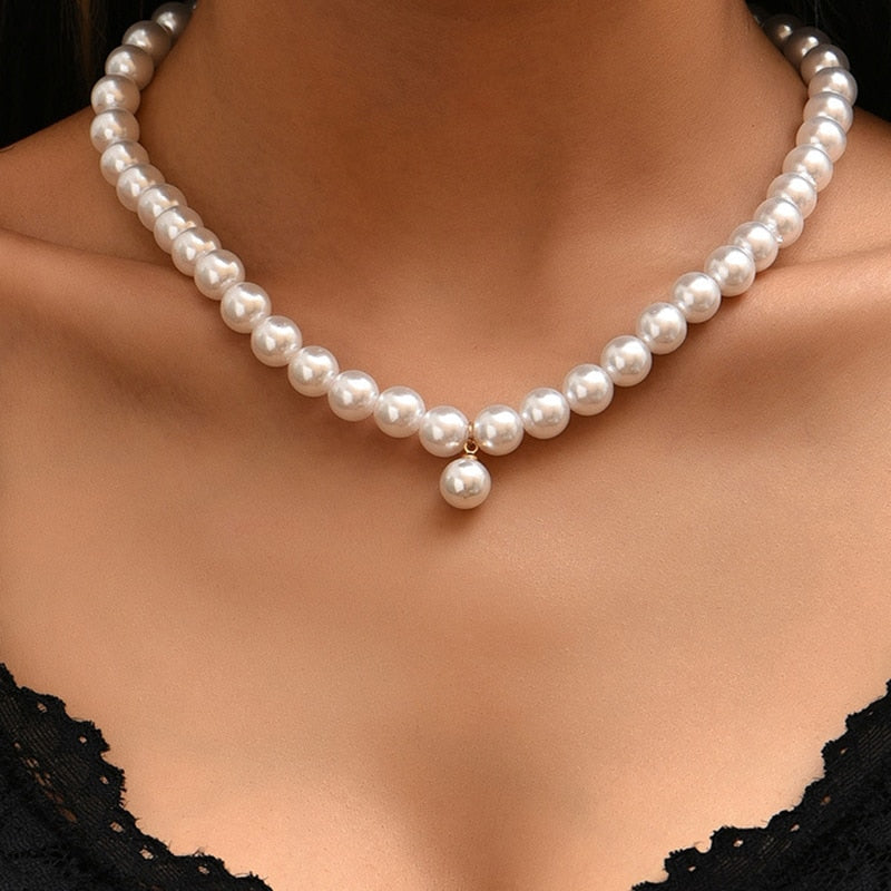 Trend Jewelry Wedding Big Pearl Necklace For Women Fashion White Imitation Pearl Choker - MERGE.DAY.1.FREESTYLE