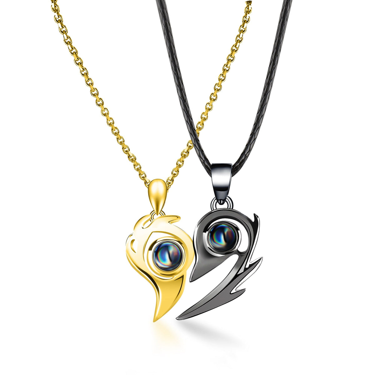 One Pair Magnetic Flame Heart Shaped Custom 100 languages Name Projection Couples Necklaces - MERGE.DAY.1.FREESTYLE