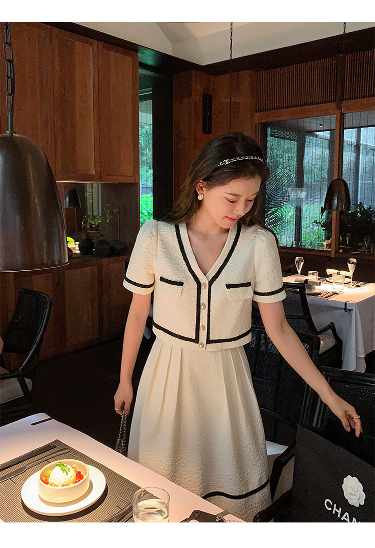 Vintage Summer Short Sleeve Top + High Waist Mini Skirt Suits Ensemble Femme - MERGE.DAY.1.FREESTYLE
