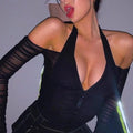 Mesh Shirt Women Tshirt Top Autumn Halter V-neck Off the Shoulder T-shirts Streetwear Top - MERGE.DAY.1.FREESTYLE
