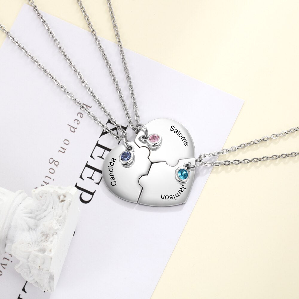 3pcs/Set Personalized Heart Birthstone Best Friend Necklace - MERGE.DAY.1.FREESTYLE