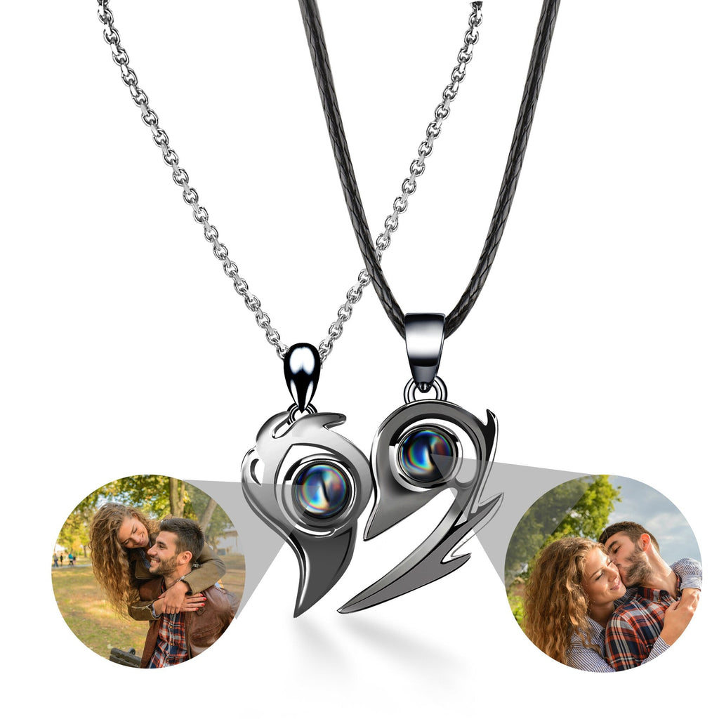 Flame Heart Shaped Custom Photo Projection Couples Necklaces - MERGE.DAY.1.FREESTYLE