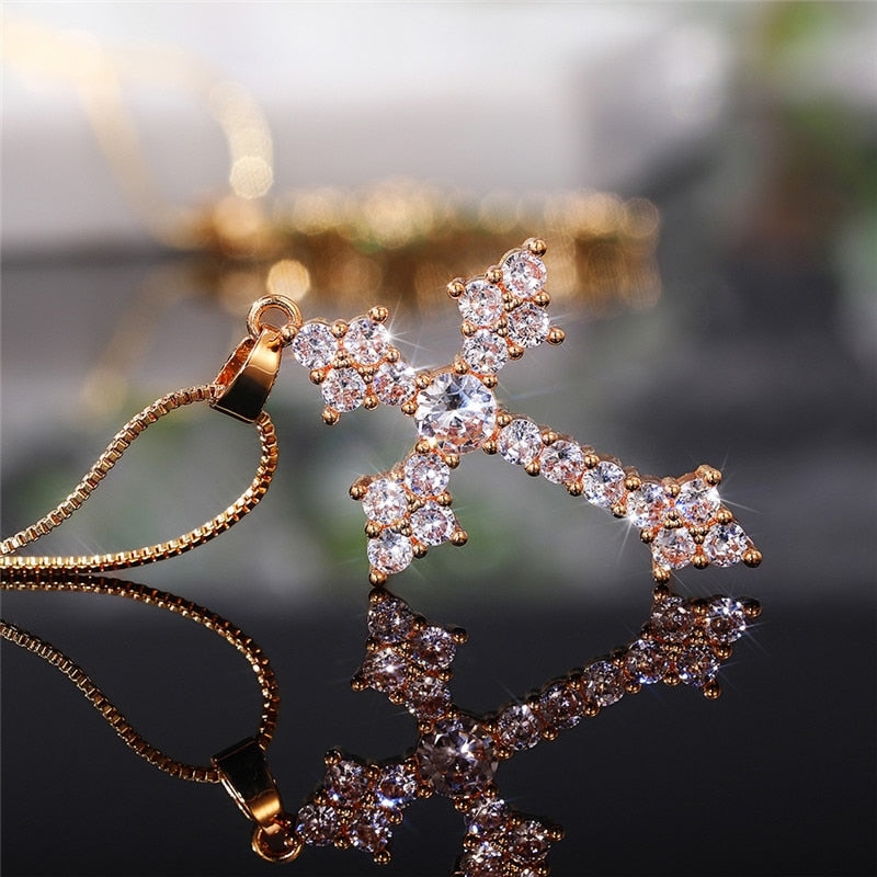 Cross Necklace Fashion White/Rose Red/Green Blue for Women Shiny Stylish Party Accessories - MERGE.DAY.1.FREESTYLE