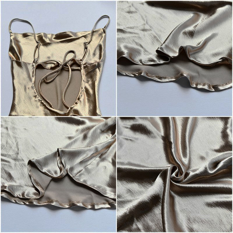 Spaghetti Strap Backless Summer Dress Women Satin Lace Up Trumpet Long Bodycon Dresses - MERGE.DAY.1.FREESTYLE