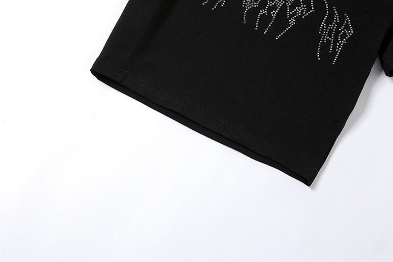 Punk Vintage Rhinestone Spider Goth Graphic T Shirt Women Y2k Style Crop Top O-neck Tshirt - MERGE.DAY.1.FREESTYLE